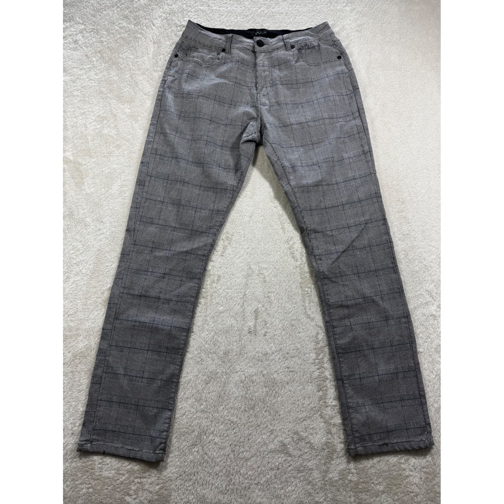 Fried Denim Mens Plaid Glen Check Stretch Grey Pants 38x32 Meas: 34x31.5